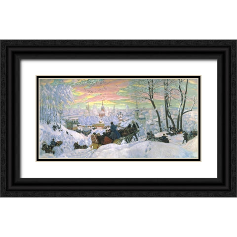 Arriving for Shrove-Tide, 1916 Black Ornate Wood Framed Art Print with Double Matting by Kustodiev, Boris