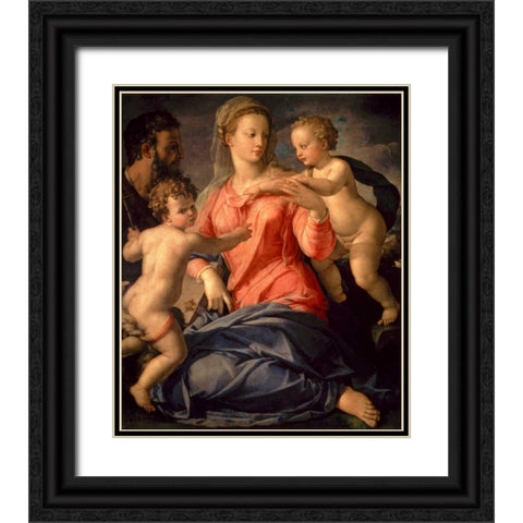The Holy Family Black Ornate Wood Framed Art Print with Double Matting by Bronzino, Agnolo