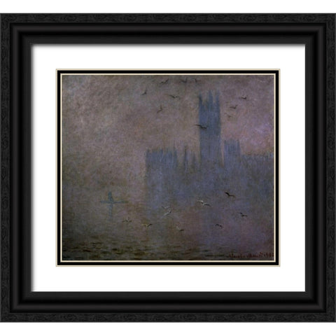 Houses of Parliament, Seagulls, 1904 Black Ornate Wood Framed Art Print with Double Matting by Monet, Claude