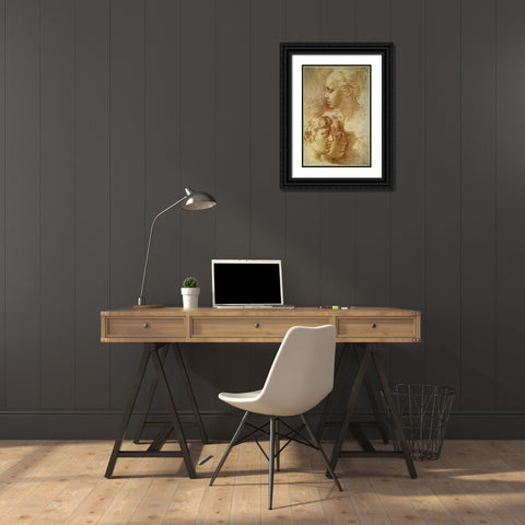 Three Profiles Black Ornate Wood Framed Art Print with Double Matting by Parmigianino