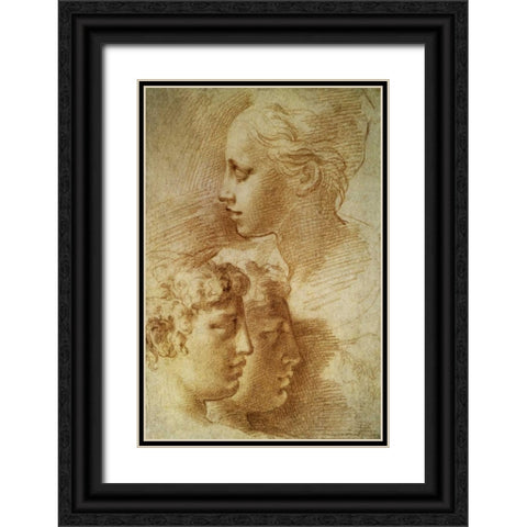 Three Profiles Black Ornate Wood Framed Art Print with Double Matting by Parmigianino