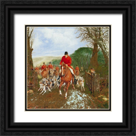 A Hunt Going Through A Gate Black Ornate Wood Framed Art Print with Double Matting by Alken, Henry Jr.