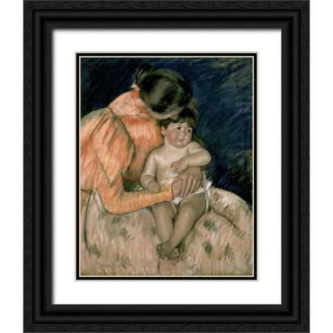 Mother and Child Black Ornate Wood Framed Art Print with Double Matting by Cassatt, Mary