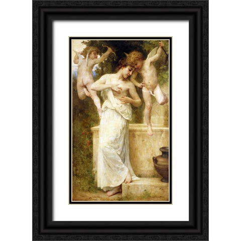 Blessures DAmour Black Ornate Wood Framed Art Print with Double Matting by Bouguereau, William-Adolphe