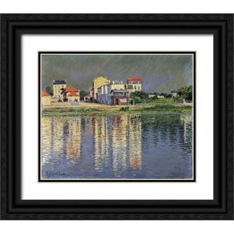 Banks of The Seine at Argenteuil Black Ornate Wood Framed Art Print with Double Matting by Caillebotte, Gustave
