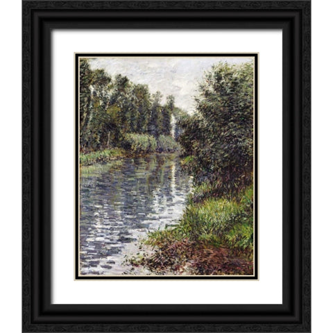 A Small Branch of The Seine, Argenteuil Black Ornate Wood Framed Art Print with Double Matting by Caillebotte, Gustave