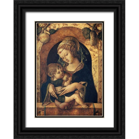 The Madonna and Child at a Marble Parapet Black Ornate Wood Framed Art Print with Double Matting by Crivelli, Carlo