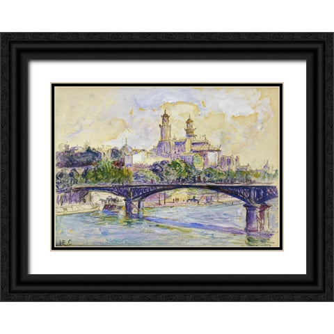 The Seine In front of The Trocadero Black Ornate Wood Framed Art Print with Double Matting by Cross, Henri Edmond