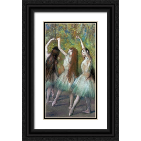 Green Dancers Black Ornate Wood Framed Art Print with Double Matting by Degas, Edgar