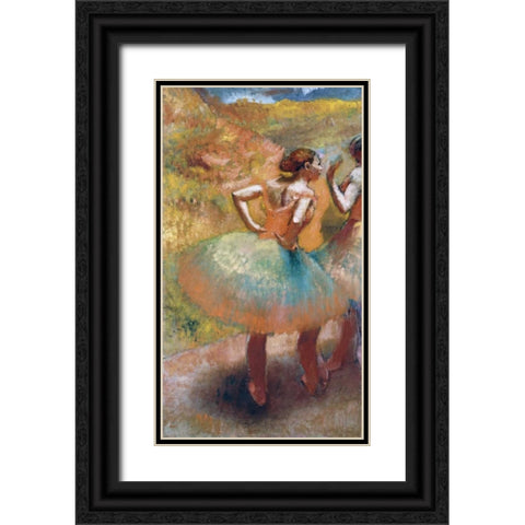 Two Dancers In Green Skirts Black Ornate Wood Framed Art Print with Double Matting by Degas, Edgar
