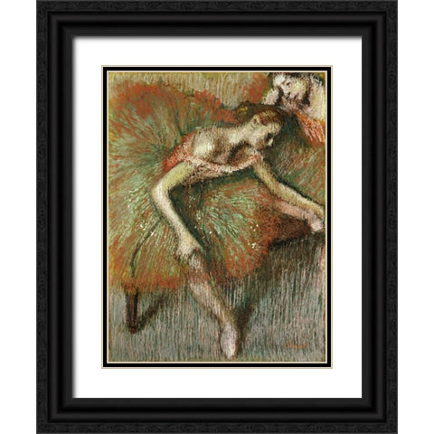 Dancers Black Ornate Wood Framed Art Print with Double Matting by Degas, Edgar