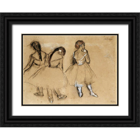 Three Dancers Black Ornate Wood Framed Art Print with Double Matting by Degas, Edgar