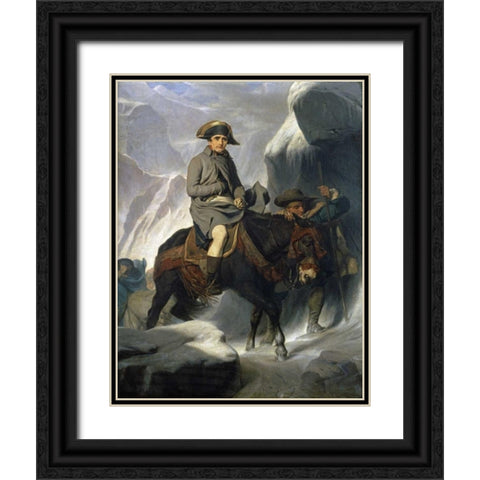 Napoleon Crossing The Alps Black Ornate Wood Framed Art Print with Double Matting by Delaroche, Paul