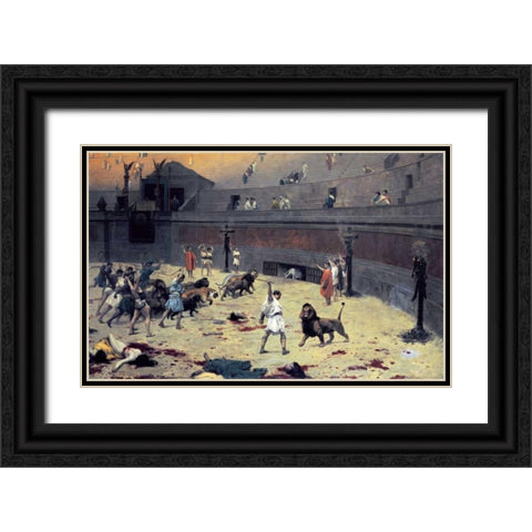 The Reentry of the Lions Into The Arena Black Ornate Wood Framed Art Print with Double Matting by Gerome, Jean Leon