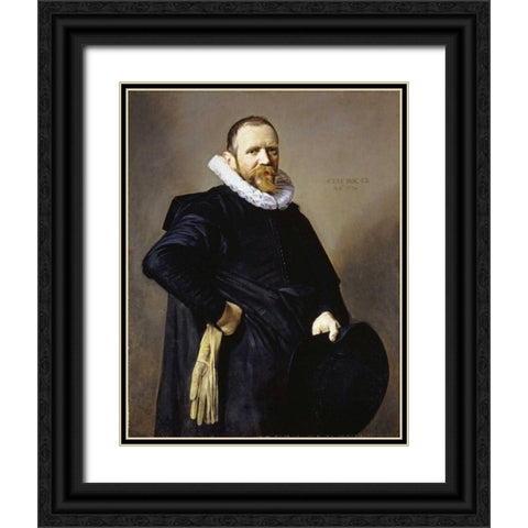 Portrait of a Gentleman Black Ornate Wood Framed Art Print with Double Matting by Hals, Frans