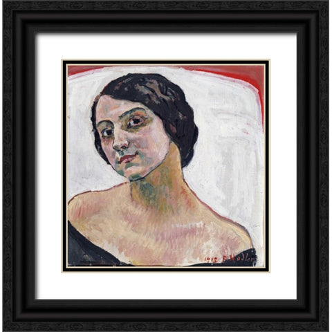 Woman With Brown Hair Black Ornate Wood Framed Art Print with Double Matting by Hodler, Ferdinand