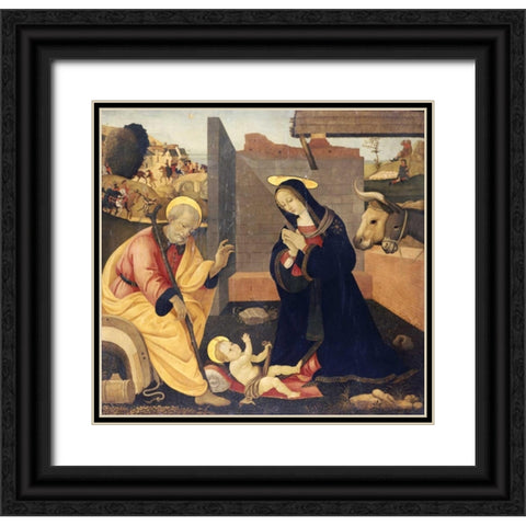The Nativity Black Ornate Wood Framed Art Print with Double Matting by Lippi, Filippo