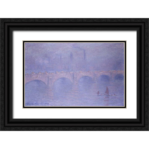 Waterloo Bridge, Misty Sunshine Black Ornate Wood Framed Art Print with Double Matting by Monet, Claude