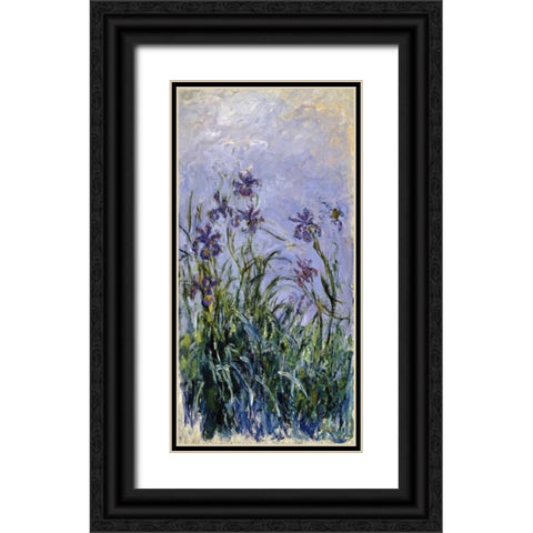 Iris mauves Black Ornate Wood Framed Art Print with Double Matting by Monet, Claude