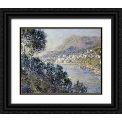 A View of Cape Martin, Monte Carlo Black Ornate Wood Framed Art Print with Double Matting by Monet, Claude
