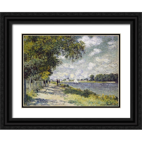 The Seine at Argenteuil Black Ornate Wood Framed Art Print with Double Matting by Monet, Claude