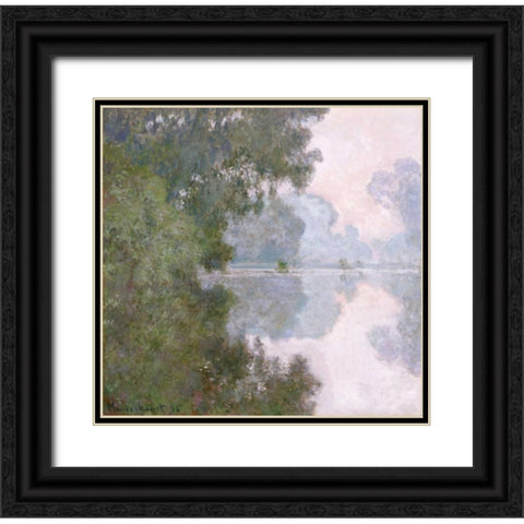 Morning on the Seine, Near Giverny Black Ornate Wood Framed Art Print with Double Matting by Monet, Claude