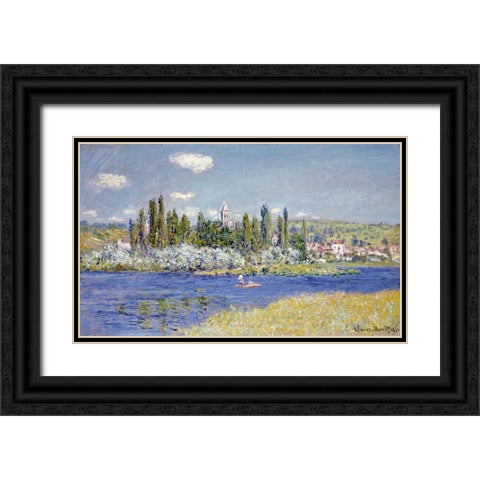 Vetheuil Black Ornate Wood Framed Art Print with Double Matting by Monet, Claude