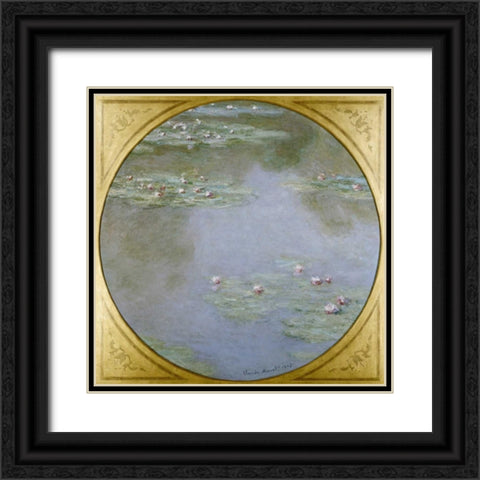 Waterlilies Black Ornate Wood Framed Art Print with Double Matting by Monet, Claude