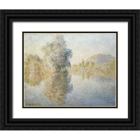 Early Morning on the Seine at Giverny Black Ornate Wood Framed Art Print with Double Matting by Monet, Claude
