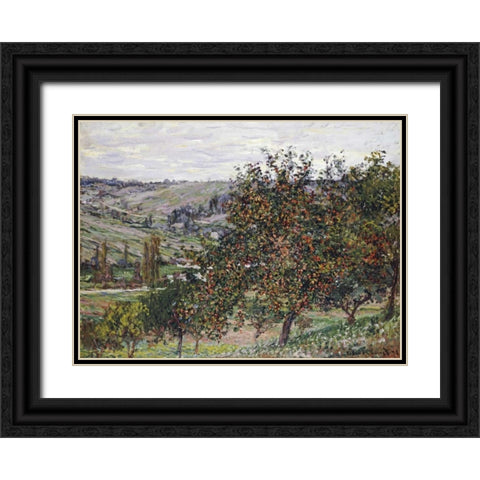 Apple Trees Near Vetheuil, 1878 Black Ornate Wood Framed Art Print with Double Matting by Monet, Claude