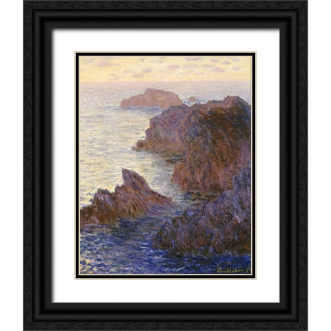 Rocky Point at Port-Goulphar, 1886 Black Ornate Wood Framed Art Print with Double Matting by Monet, Claude