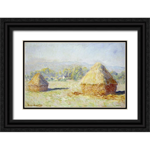 Haystacks, Morning Effect Black Ornate Wood Framed Art Print with Double Matting by Monet, Claude