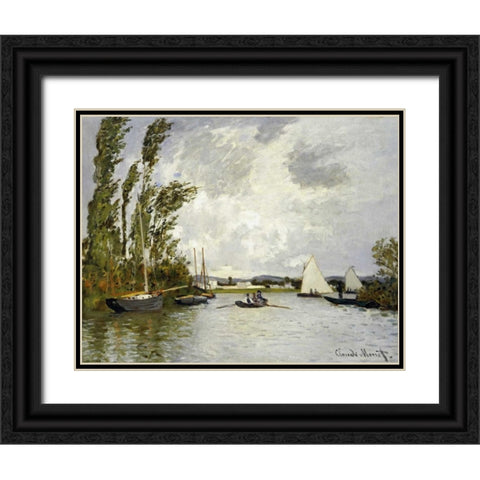 The Little Branch of the Seine Black Ornate Wood Framed Art Print with Double Matting by Monet, Claude