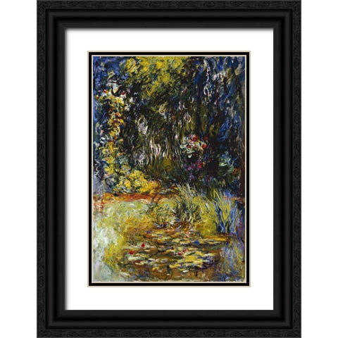Corner of a Pond with Waterlilies Black Ornate Wood Framed Art Print with Double Matting by Monet, Claude