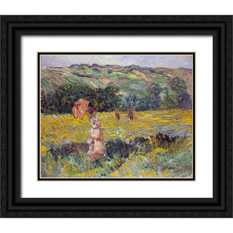 Limetz Meadow Black Ornate Wood Framed Art Print with Double Matting by Monet, Claude