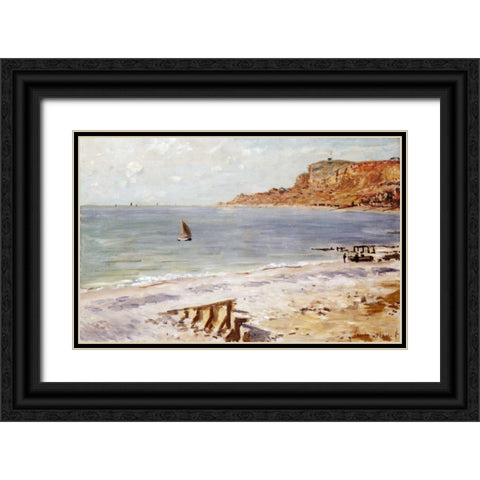 Seascape at Sainte-Adresse Black Ornate Wood Framed Art Print with Double Matting by Monet, Claude