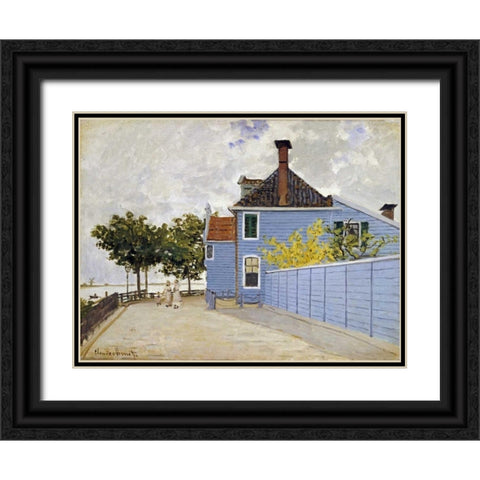 The Blue House, Zaandam Black Ornate Wood Framed Art Print with Double Matting by Monet, Claude
