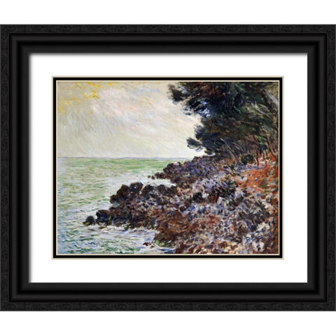 Cap Martin Black Ornate Wood Framed Art Print with Double Matting by Monet, Claude