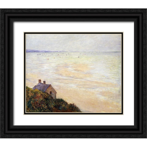 The Hut at Trouville; Low Tide Black Ornate Wood Framed Art Print with Double Matting by Monet, Claude