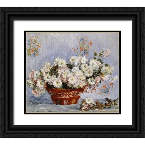 Chrysanthemums Black Ornate Wood Framed Art Print with Double Matting by Monet, Claude