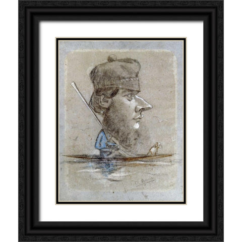 A Hunter and his Dog on a Boat, 1858 Black Ornate Wood Framed Art Print with Double Matting by Monet, Claude