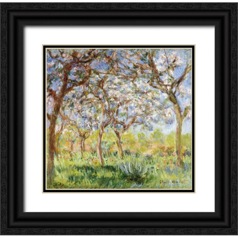 Spring at Giverny Black Ornate Wood Framed Art Print with Double Matting by Monet, Claude