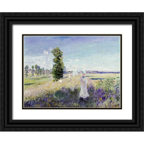 La Promenade - Argenteuil, 1875 Black Ornate Wood Framed Art Print with Double Matting by Monet, Claude
