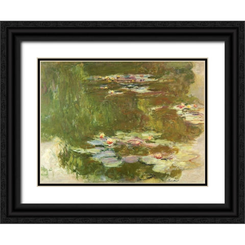 Lily Pond Black Ornate Wood Framed Art Print with Double Matting by Monet, Claude