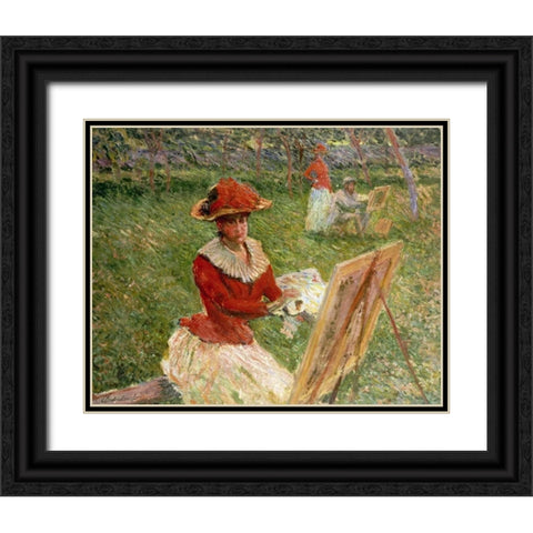 Blanche Hoschede Painting Black Ornate Wood Framed Art Print with Double Matting by Monet, Claude