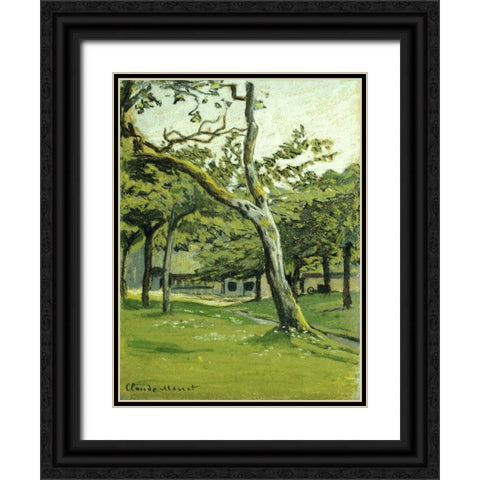 An Orchard Black Ornate Wood Framed Art Print with Double Matting by Monet, Claude