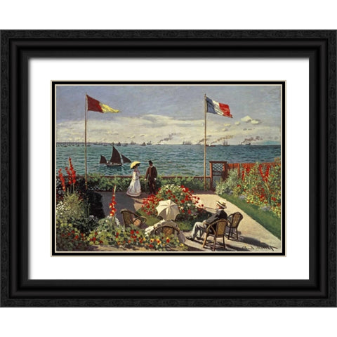 The Terrace at Sainte-Adresse Black Ornate Wood Framed Art Print with Double Matting by Monet, Claude