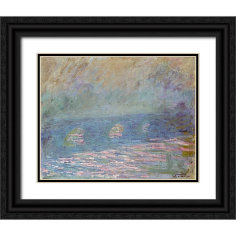 Waterloo Bridge Black Ornate Wood Framed Art Print with Double Matting by Monet, Claude