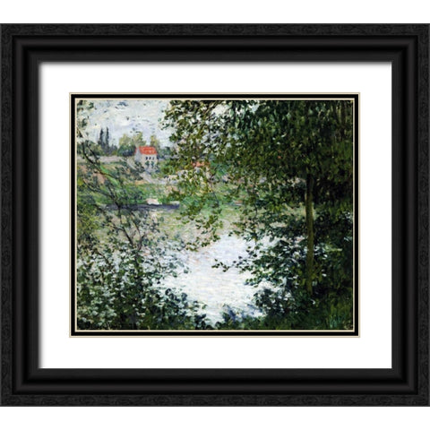 The Island of La Grande Jatte, Through the Trees Black Ornate Wood Framed Art Print with Double Matting by Monet, Claude