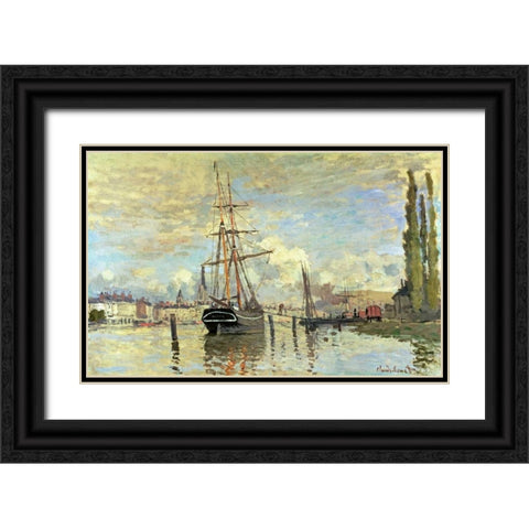 The Seine at Rouen Black Ornate Wood Framed Art Print with Double Matting by Monet, Claude
